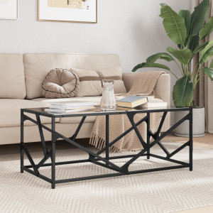 Mesa de centro em aço com superfície de vidro preto 98,5x50x41cm D