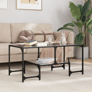 Mesa de centro superficie de vidrio acero negra 98.5x50x45 cm D