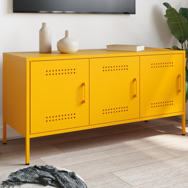 Mueble de TV de acero amarillo mostaza 100.5x39x50.5 cm D