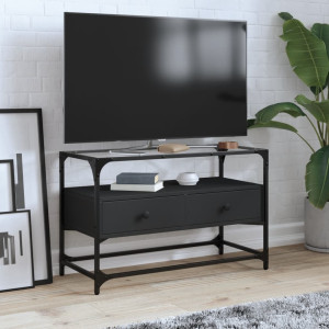 Mueble TV cristal y madera ingeniería negro 80x35x51 cm D