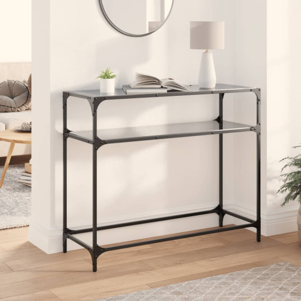 Mesa consola con superficie de vidrio negro acero 98x35x81 cm D