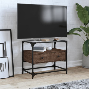 Mueble TV cristal y madera ingeniería marrón roble 60x35x51 cm D