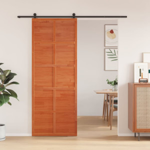 Puerta de granero madera maciza pino marrón miel 80x208 cm D