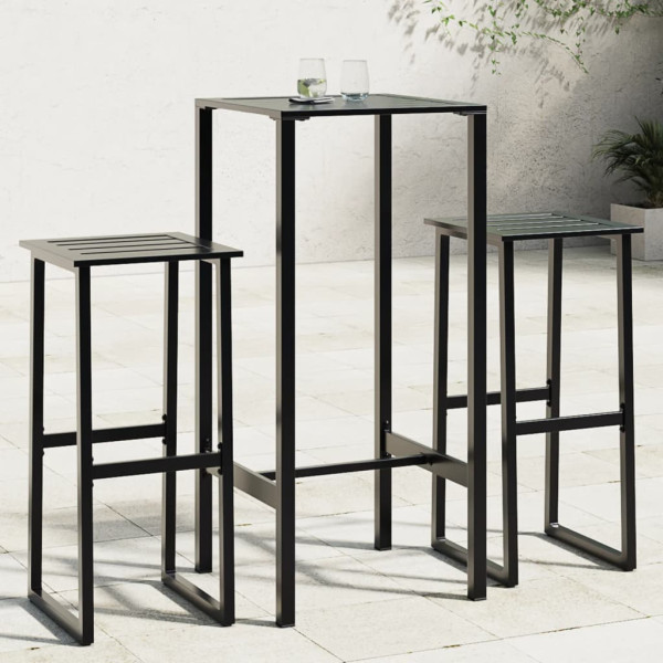 Conjunto de mesa alta e bancos de jardim 3 peças de aço preto D