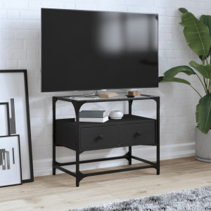 Mueble TV tablero cristal madera ingeniería negro 60x35x51 cm D