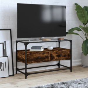 Mueble TV cristal y madera ingeniería roble ahumado 80x35x51 cm D