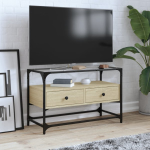 Mueble TV cristal y madera ingeniería roble Sonoma 80x35x51 cm D