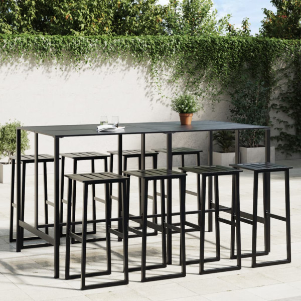 Conjunto de mesa alta e bancos de jardim 9 peças de aço preto D