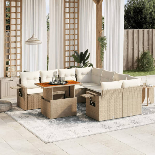 Sofá de jardim com almofadas bege 8 pcs rattan PE D