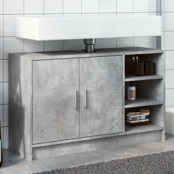 Armario de lavabo madera ingeniería gris hormigón 90x29x55 cm D