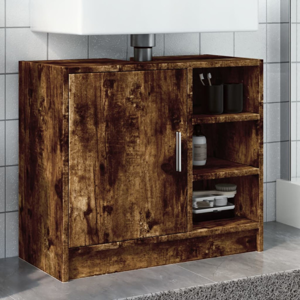 Armario de lavabo madera ingeniería roble ahumado 63x29x55 cm D