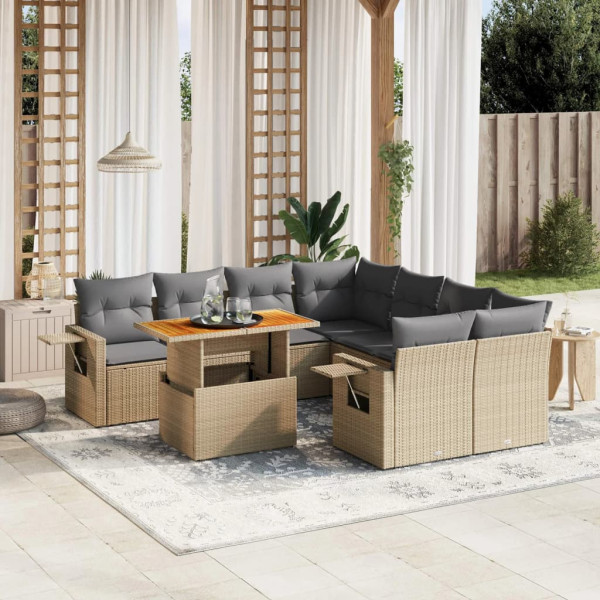 Sofá de jardim com almofadas bege 8 pcs rattan PE D