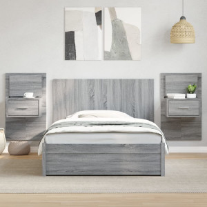 Cabecero cama con mesitas madera ingeniería gris Sonoma 120 cm D