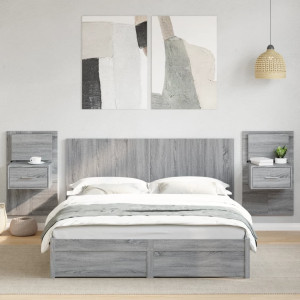 Cabecero cama con mesitas madera ingeniería gris Sonoma 160 cm D