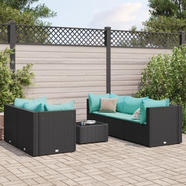 Conjunto de móveis de jardim 6 peças e almofadas de rattan sintético preto D