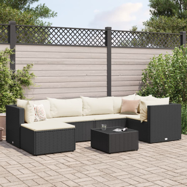 Conjunto de móveis de jardim e almofadas 7 pcs preto sintético rattan D