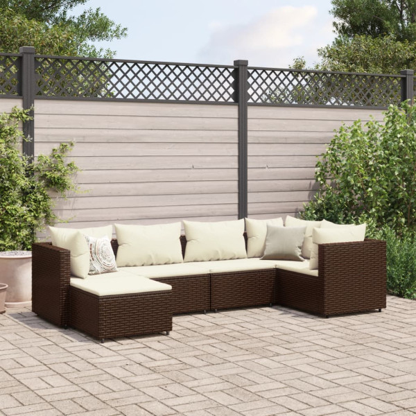 Conjunto de móveis de jardim 6 peças e almofadas de rattan marrom D