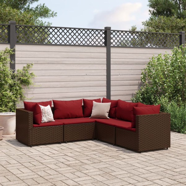 Conjunto de móveis de jardim 5 peças e almofadas de rattan marrom D