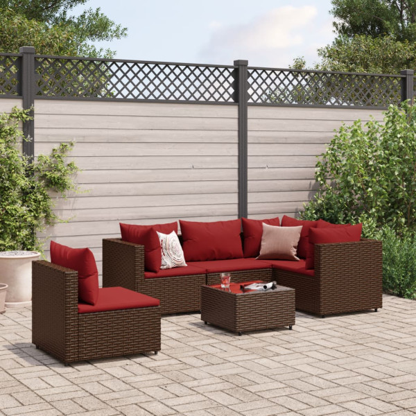 Conjunto de móveis de jardim 6 peças e almofadas de rattan marrom D