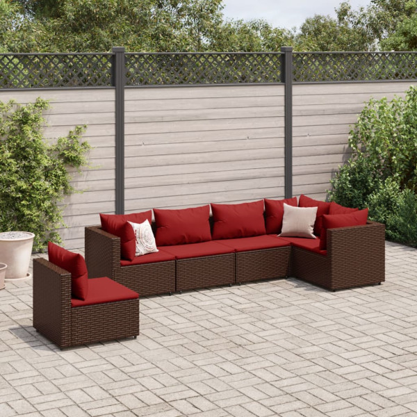 Conjunto de móveis de jardim 6 peças e almofadas de rattan marrom D