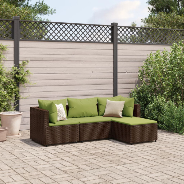 Conjunto de móveis de jardim 4 peças e almofadas de rattan sintético marrom D