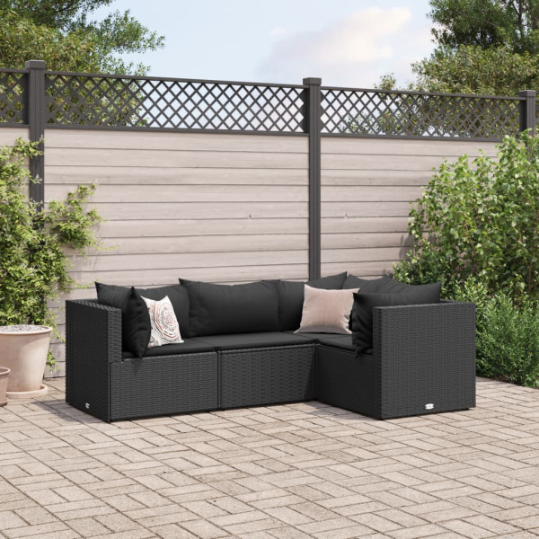 Conjunto de jardim com almofadas 4 peças rattan sintético preto D