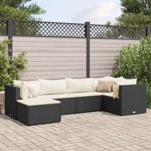 Set muebles de jardín 6 piezas y cojines ratán sintético negro D