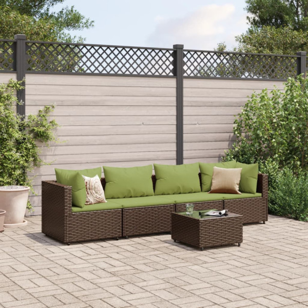 Conjunto de móveis de jardim 5 peças e almofadas de rattan marrom D