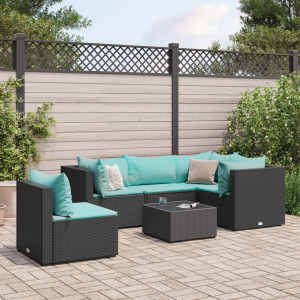 Set muebles de jardín 6 piezas y cojines ratán sintético negro D