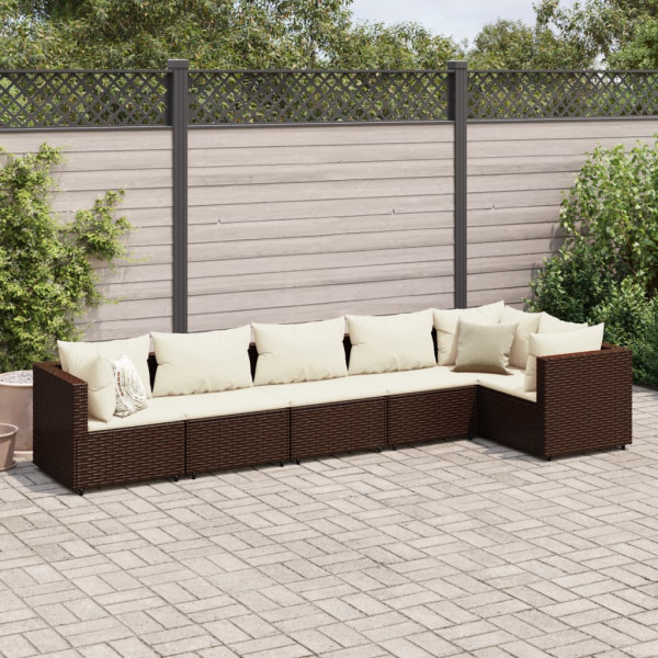 Conjunto de móveis de jardim 6 peças e almofadas de rattan marrom D