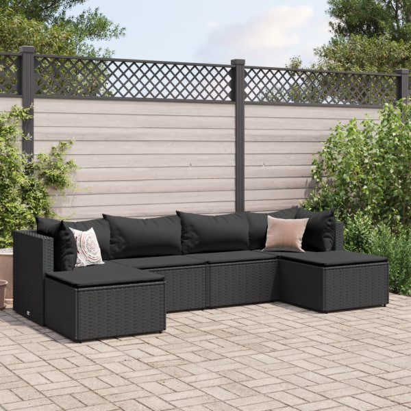 Conjunto de móveis de jardim 6 peças e almofadas de rattan sintético preto D