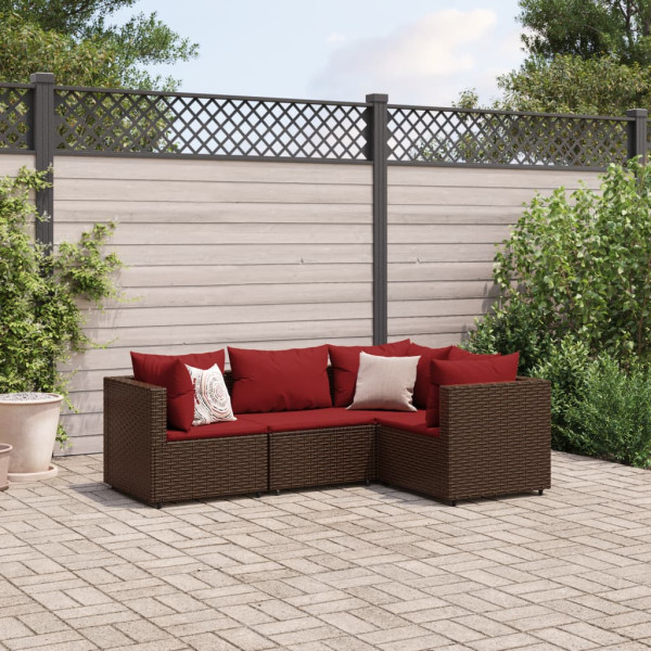 Conjunto de móveis de jardim 4 peças e almofadas de rattan sintético marrom D