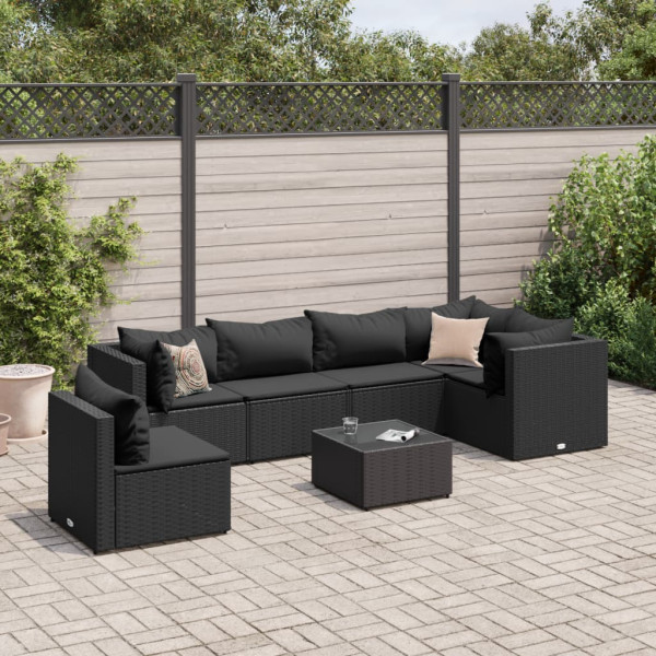 Conjunto de móveis de jardim e almofadas 7 pcs preto sintético rattan D