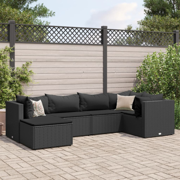 Set muebles de jardín 6 piezas y cojines ratán sintético negro D