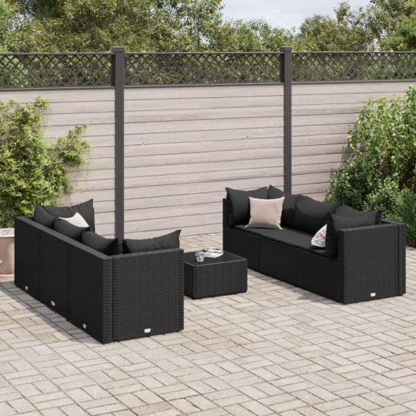 Conjunto de móveis de jardim e almofadas 7 pcs preto sintético rattan D