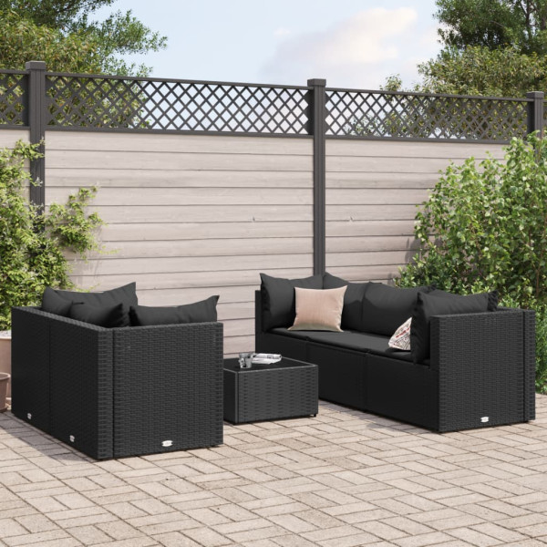 Set muebles de jardín 6 piezas y cojines ratán sintético negro D