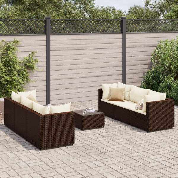 Conjunto de móveis de jardim 7 peças e almofadas de rattan sintético marrom D