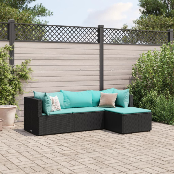 Conjunto de jardim com almofadas 4 peças rattan sintético preto D