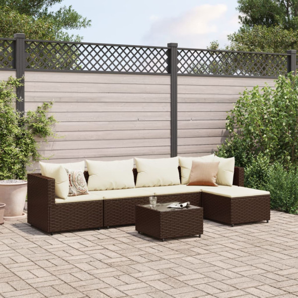 Conjunto de móveis de jardim 6 peças e almofadas de rattan marrom D