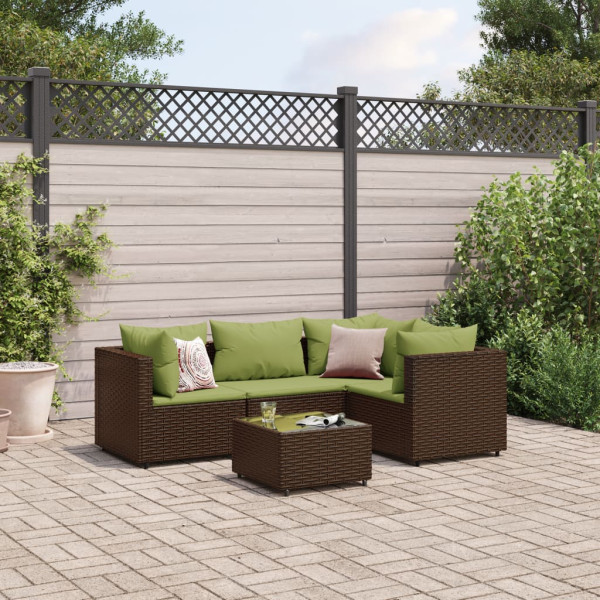 Conjunto de móveis de jardim 5 peças e almofadas de rattan marrom D