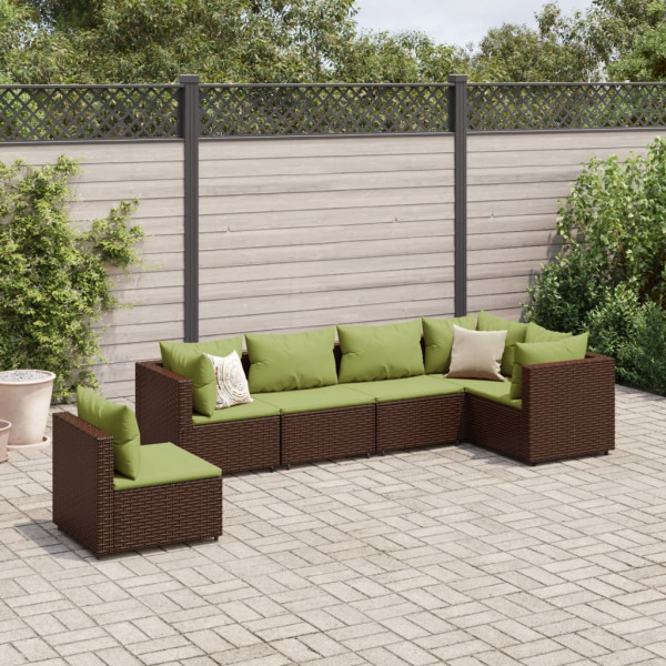 Conjunto de móveis de jardim 6 peças e almofadas de rattan marrom D