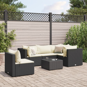 Set muebles de jardín 6 piezas y cojines ratán sintético negro D