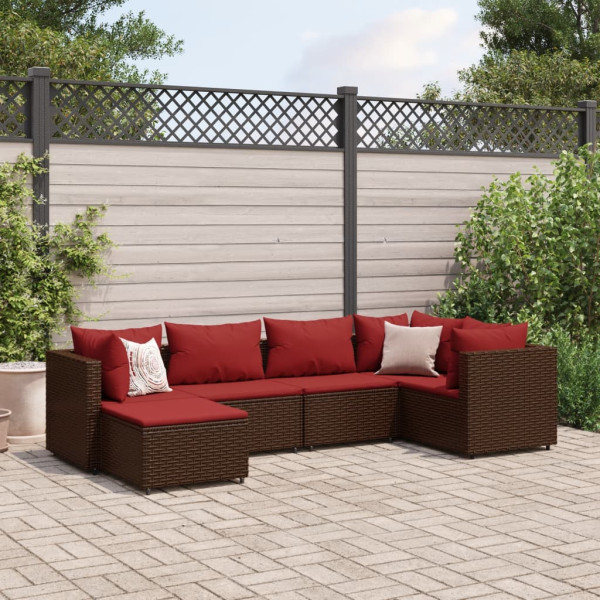 Conjunto de móveis de jardim 6 peças e almofadas de rattan marrom D