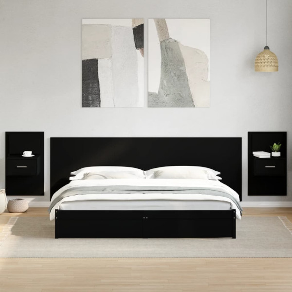 Cabecero de cama con mesitas madera de ingeniería negro 240 cm D