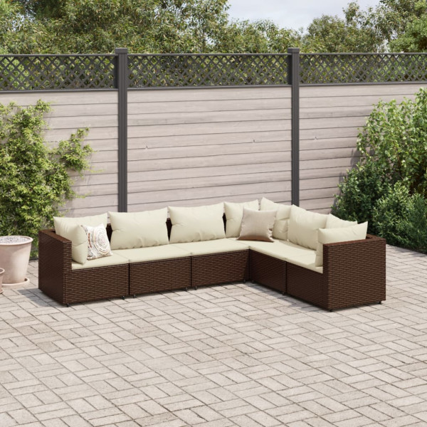 Conjunto de móveis de jardim 6 peças e almofadas de rattan marrom D