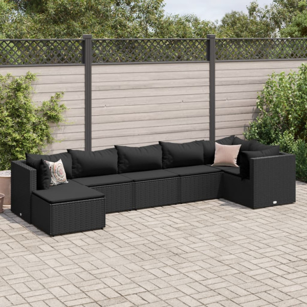 Conjunto de móveis de jardim e almofadas 7 pcs preto sintético rattan D