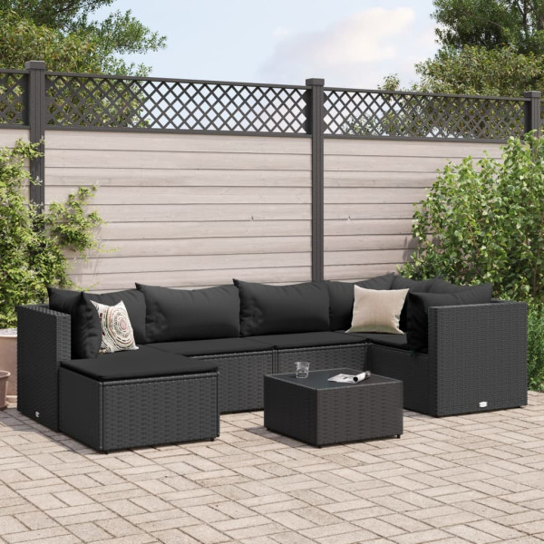 Conjunto de móveis de jardim e almofadas 7 pcs preto sintético rattan D