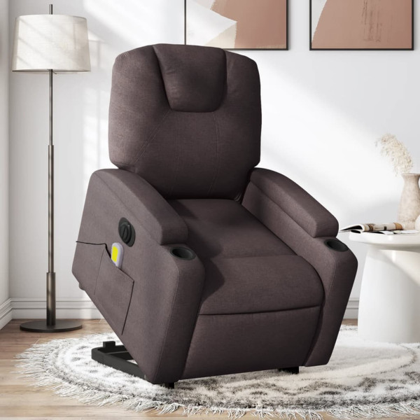 Sillón masaje eléctrico reclinable elevable tela marrón oscuro D