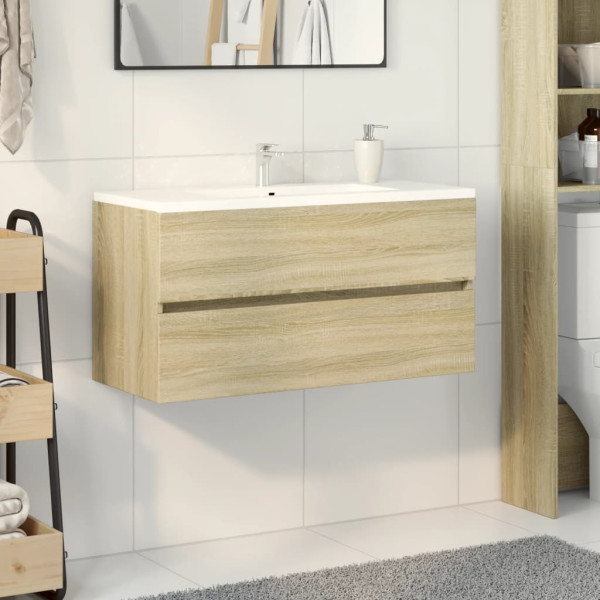 Armario lavabo madera contrachapada roble Sonoma 90x38.5x45 cm D