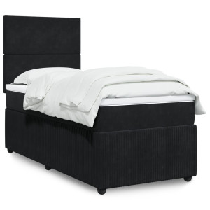 Cama box spring con colchón terciopelo negro 80x200 cm D